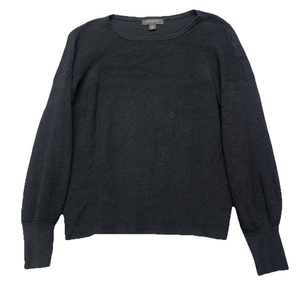 Ann Taylor PETITE Women's Black Ribbed Sweater Top Shirt Capsule Classy- Size LP